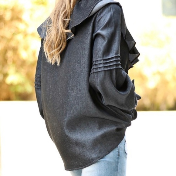 Washed Out Black Top w/Ruffles - Picture 4 of 5